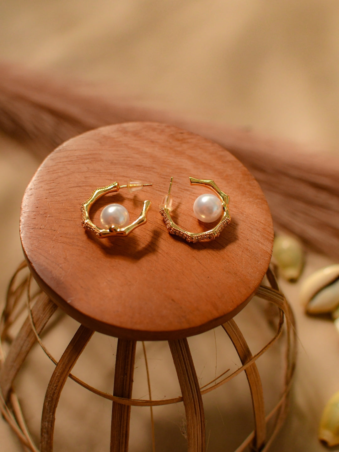 18K Gold Hexagon Pearl Hoops – Anti-Tarnish, Water Resistant