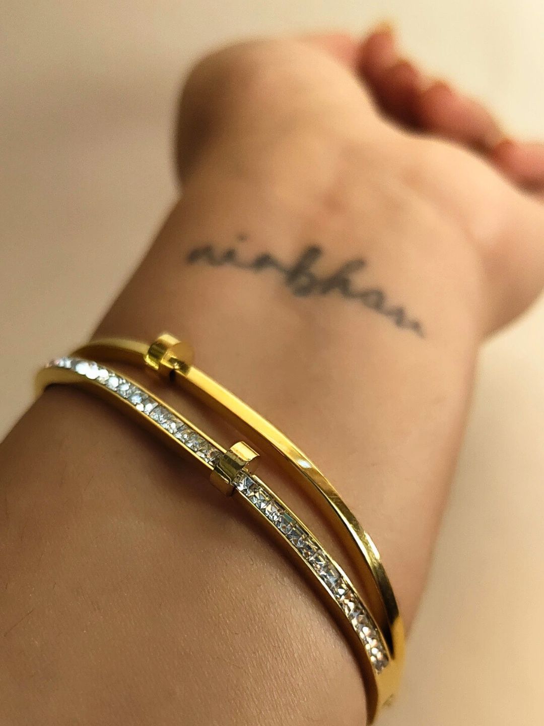 Double Line Studded Bracelet – 18K Gold Plated with Premium AD Stone