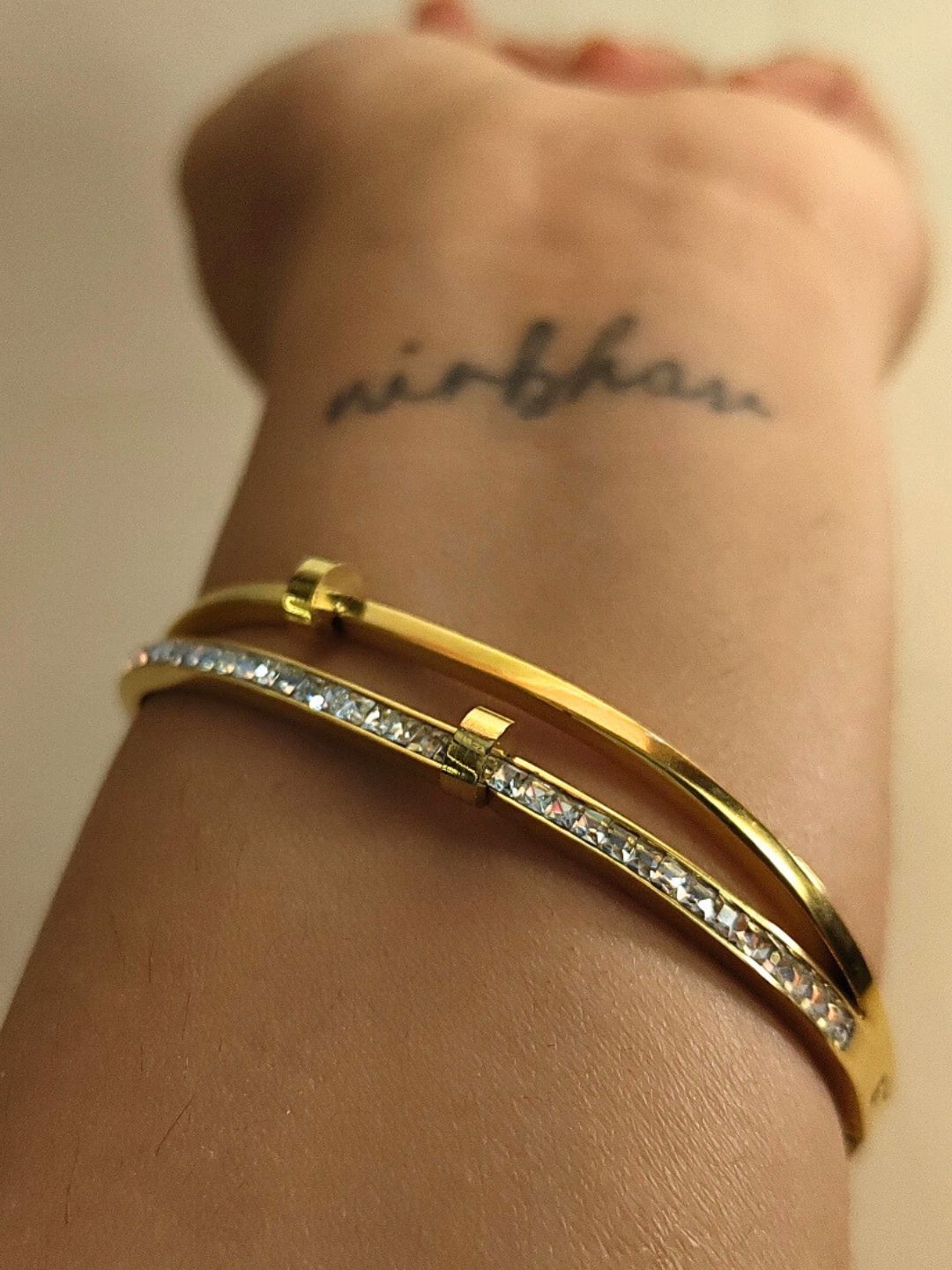 Double Line Studded Bracelet – 18K Gold Plated with Premium AD Stone