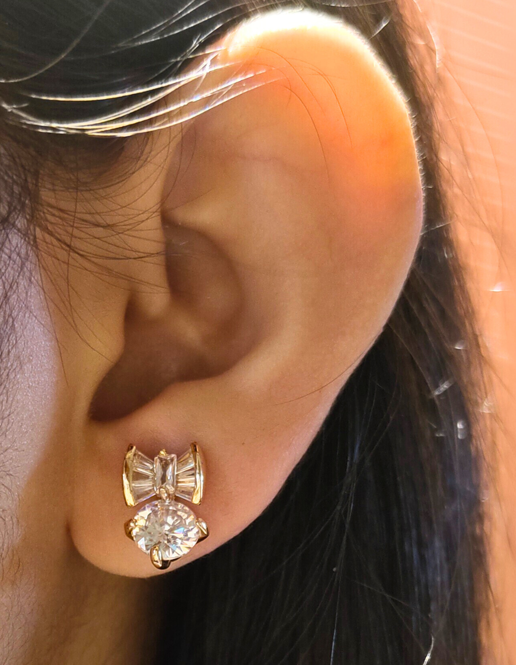 Bow Stud Earrings with Solitaire Drop