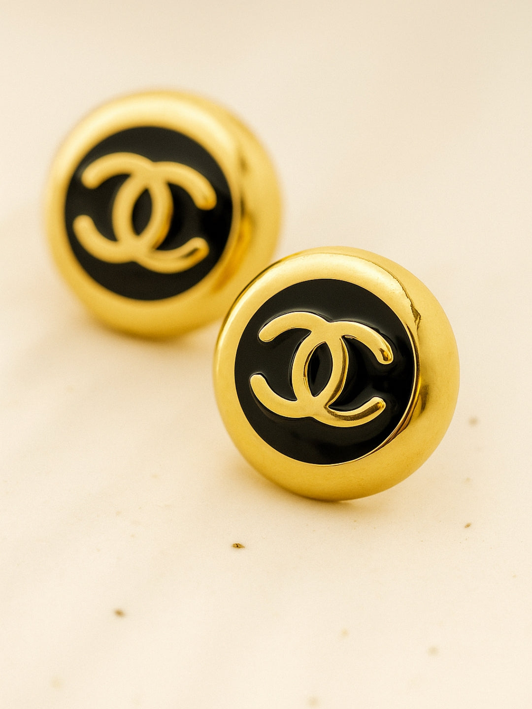 Brand Inspired Black & Gold Enamel Stud Earrings – 18K Gold Plated