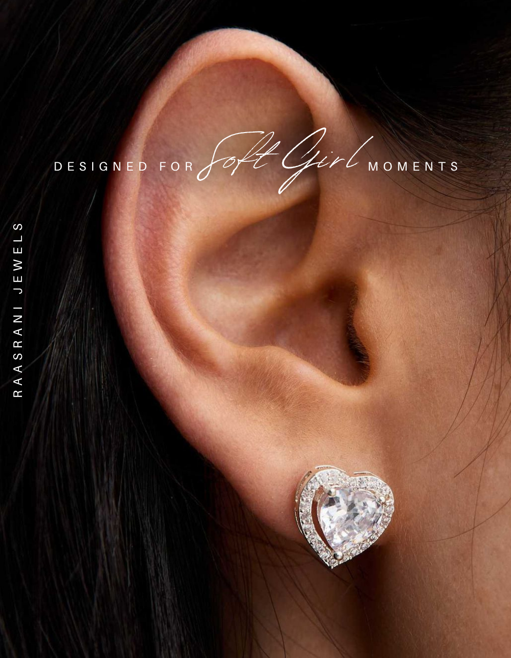 Silver Heart Stud Earrings – Rhodium Plated, Anti-Tarnish, Hypoallergenic, Premium AD Stones (Stainless Steel)
