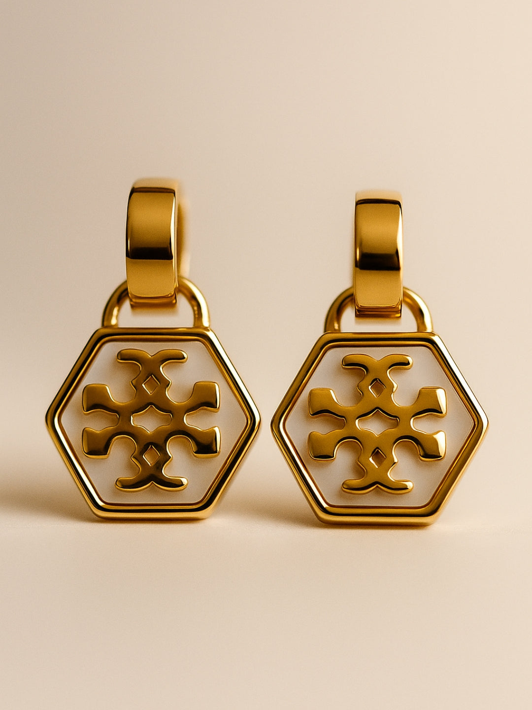 Brand Inspired MOP Designer Small Drop Earrings – 18K Gold Plated