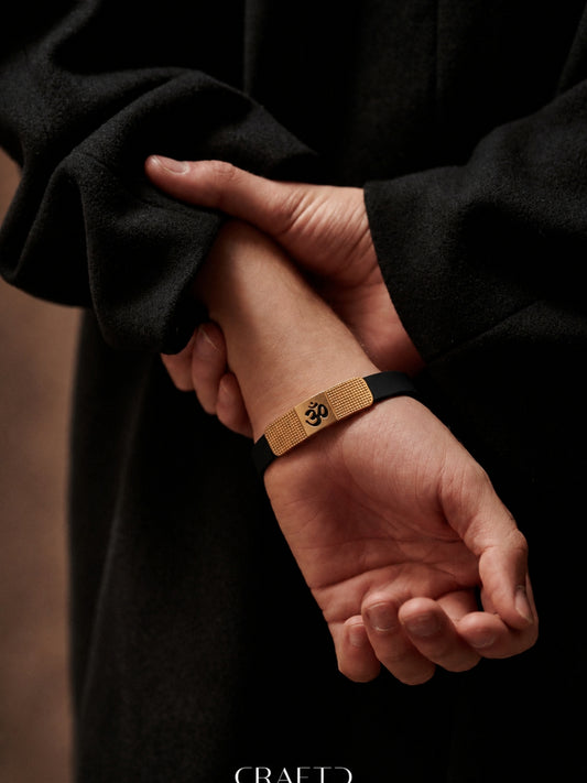 Men's Om Dotted Bracelet – Black Silicone Band with 18K Gold Plated Stainless Steel Charm