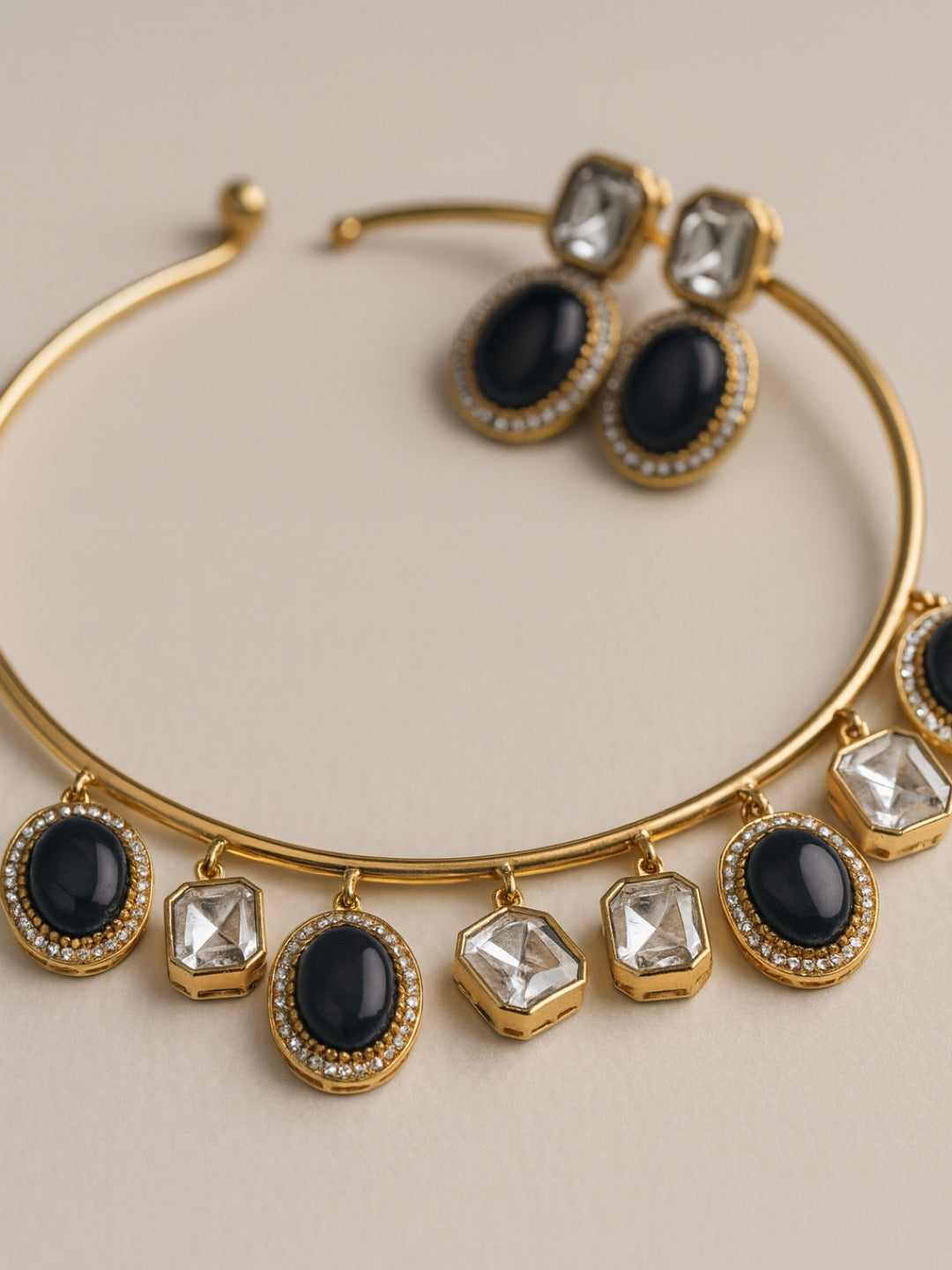 Purple Moissanite Hansuli Necklace Set with Earrings – Gold Plated Jewelry