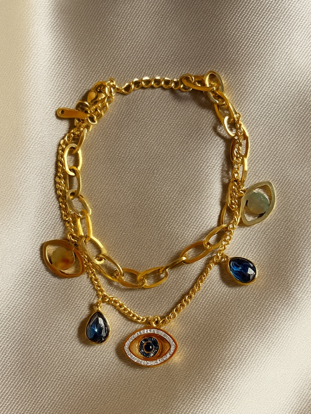 Evil Eye Charm Double layer Bracelet in 18K Gold | Adjustable, Anti-Tarnish