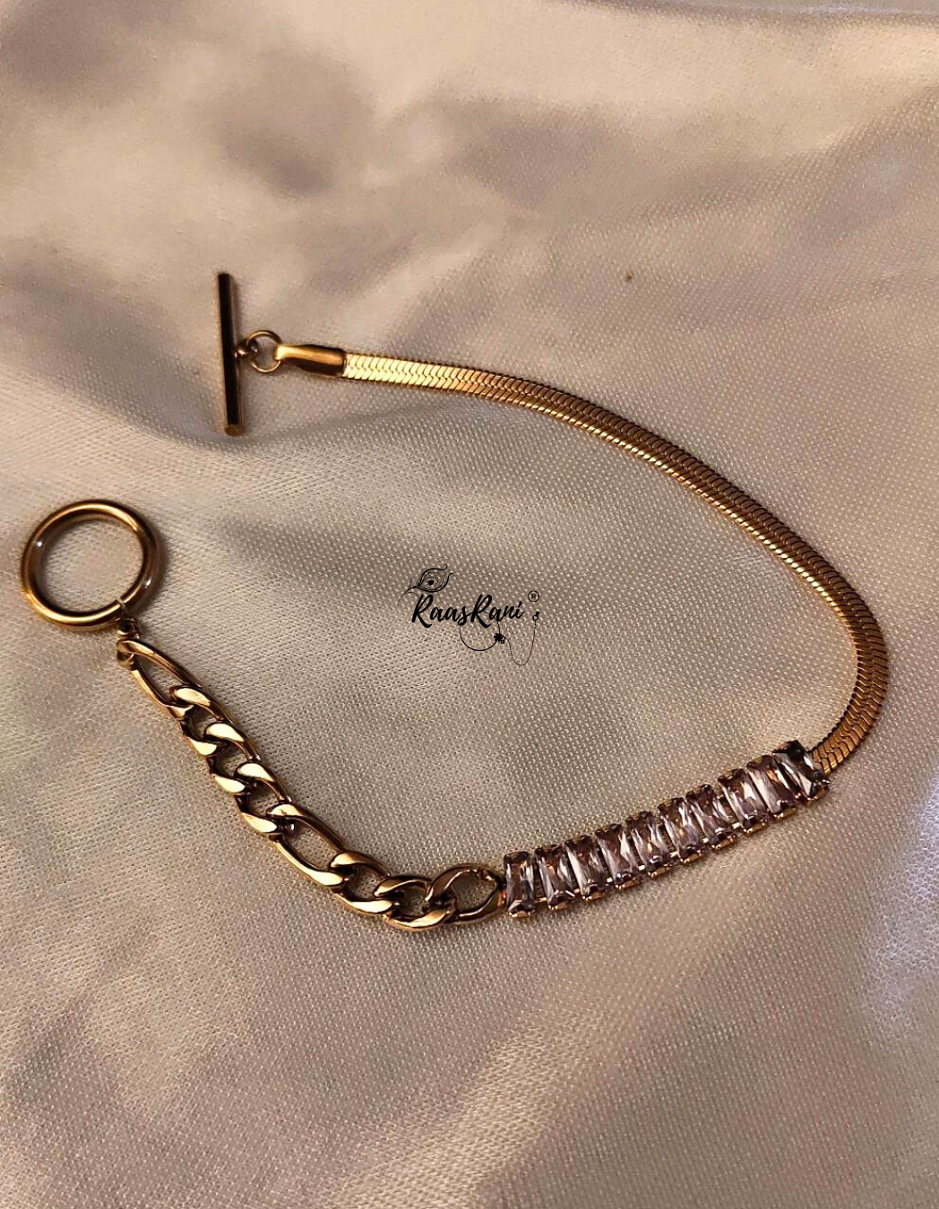 Half n Half Stone Rosegold Chain Bracelet