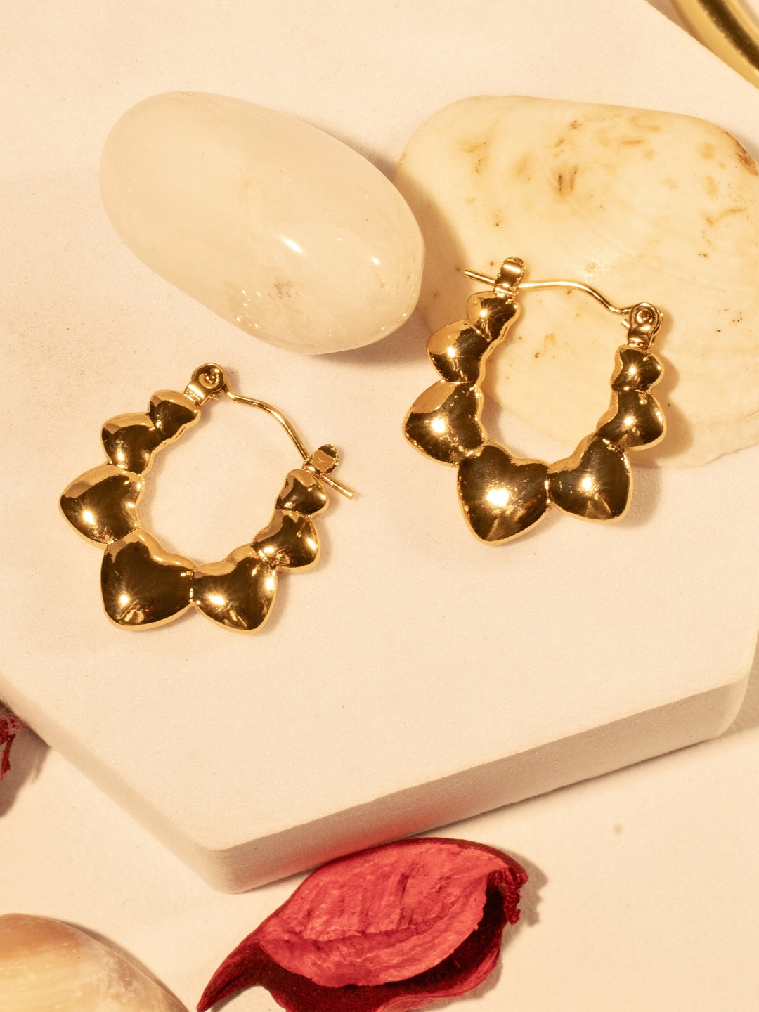 Floral U shaped Gold Hoop Earrings – Stainless Steel, Lightweight, 3 cm