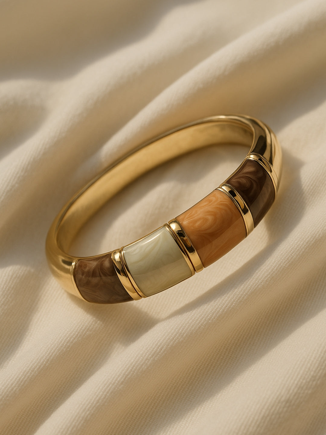 Shades of Beige Gold-Striped Enamel Bracelet | Anti-Tarnish Jewelry