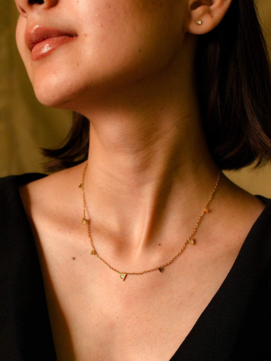 Triangle Bead Chain Necklace – 18K Gold, Cubic Zirconia