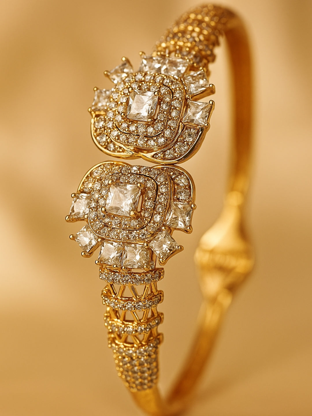 Ethnic White Stone Studded Cuff – 18K Gold Plated, 316L Stainless Steel