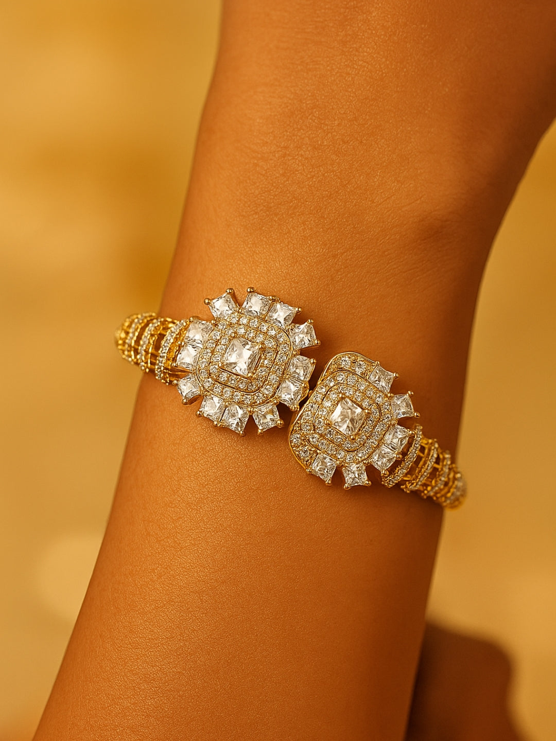 Ethnic White Stone Studded Cuff – 18K Gold Plated, 316L Stainless Steel