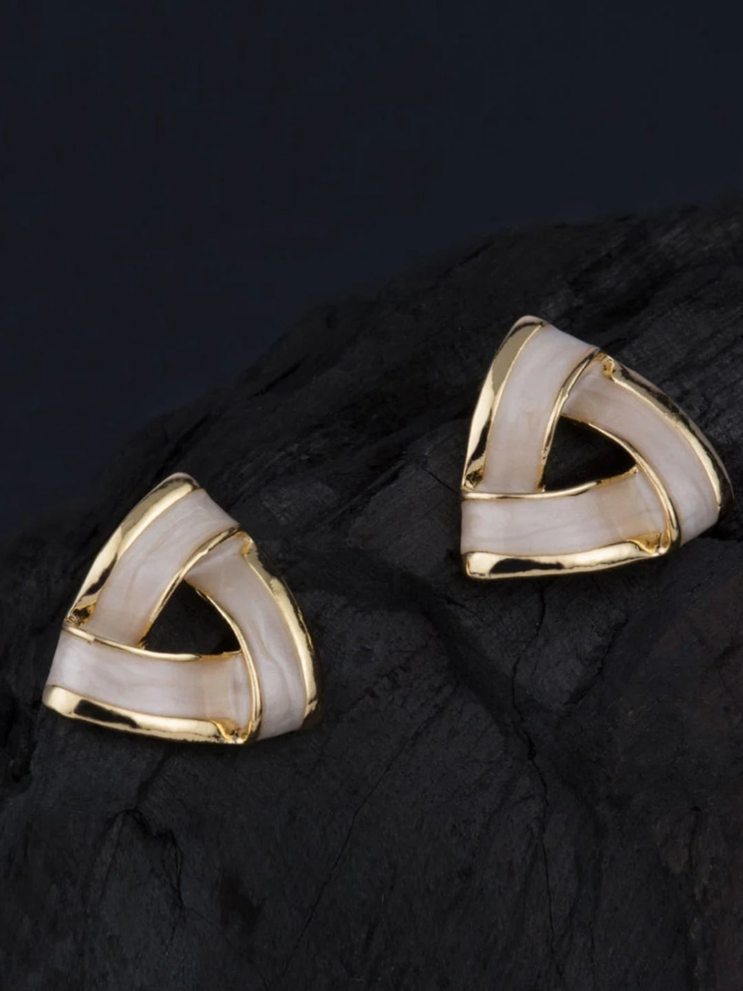 Gold Triangle Enamel Stud Earrings | Fashion Jewelry for Women