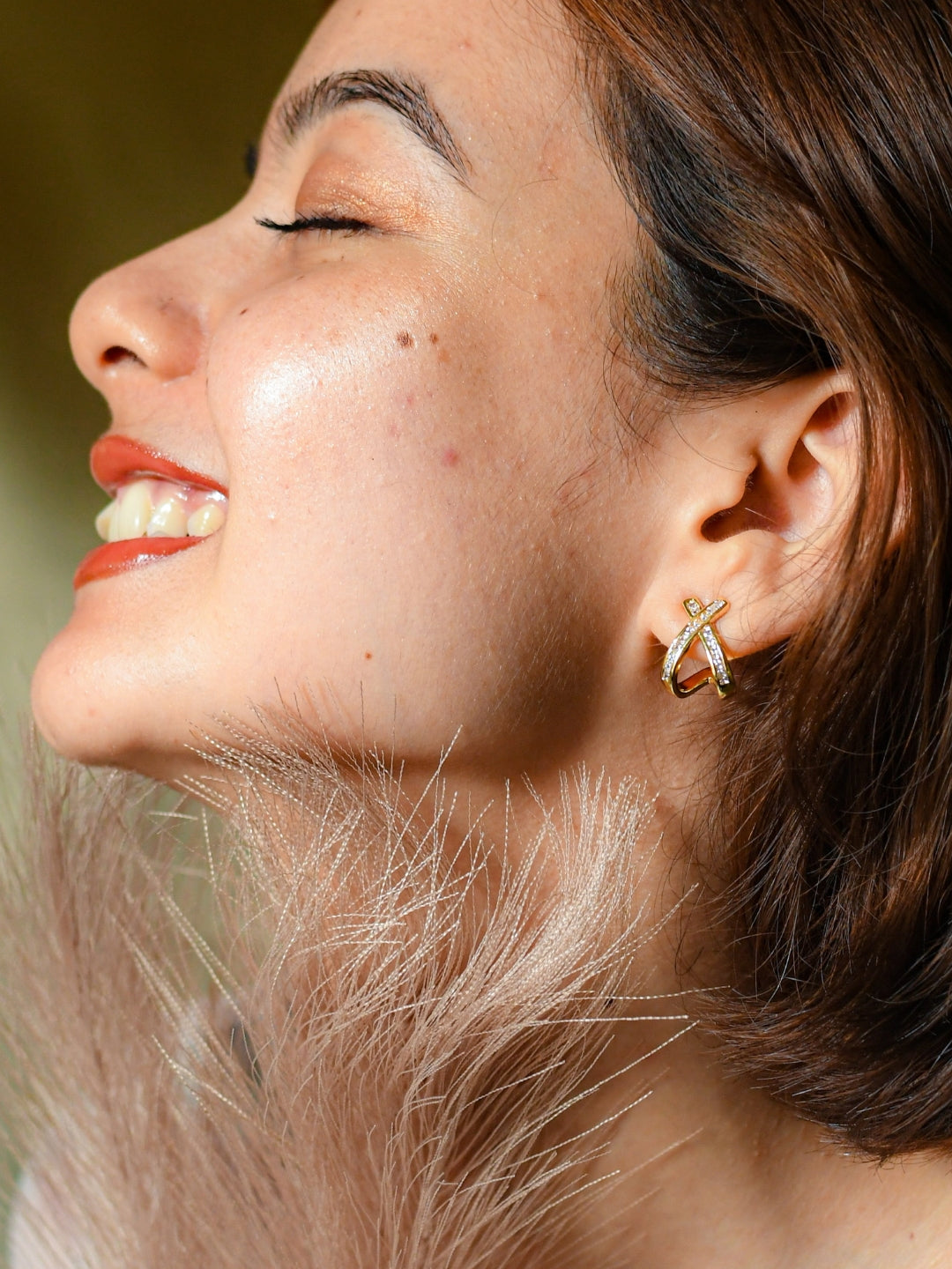 18K Gold Studded Cross Huggie Earrings – CZ Stone, Anti-Tarnish