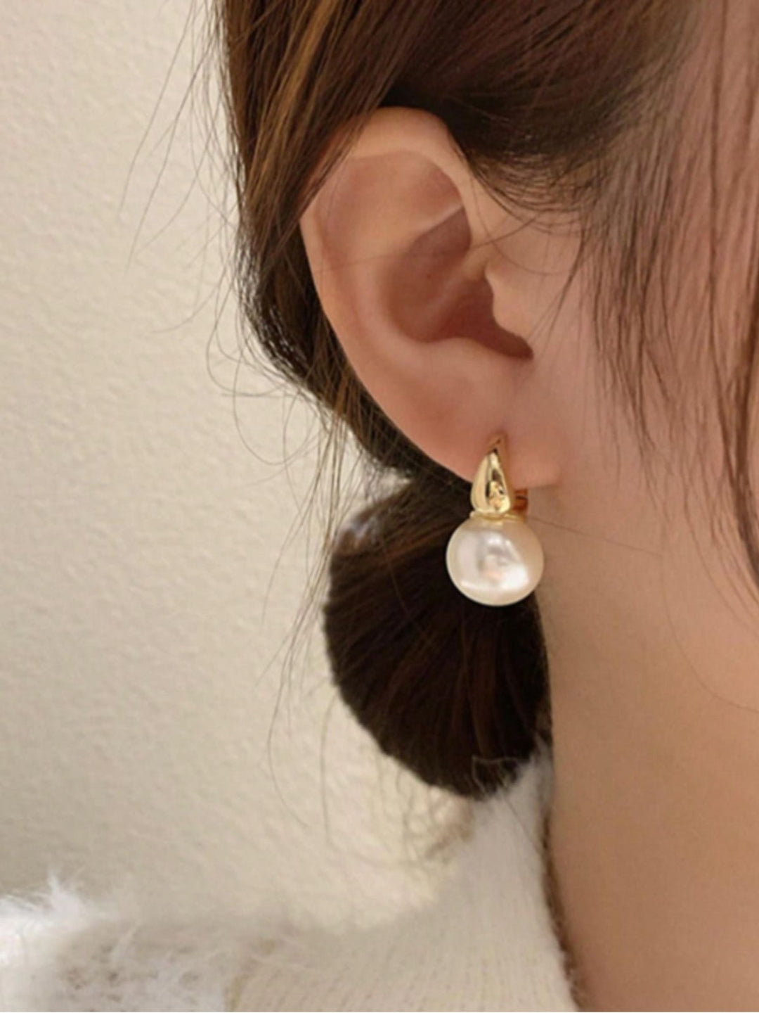 Gold Plated Pearl Huggie Hoop Earrings – Fashion Jewelry