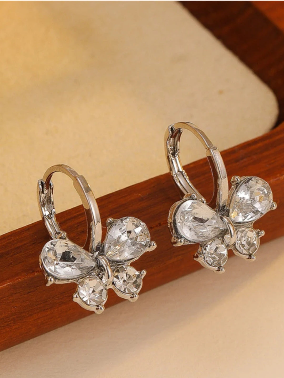 Gold Butterfly CZ Hoops | Sparkling Crystal Butterfly Earrings