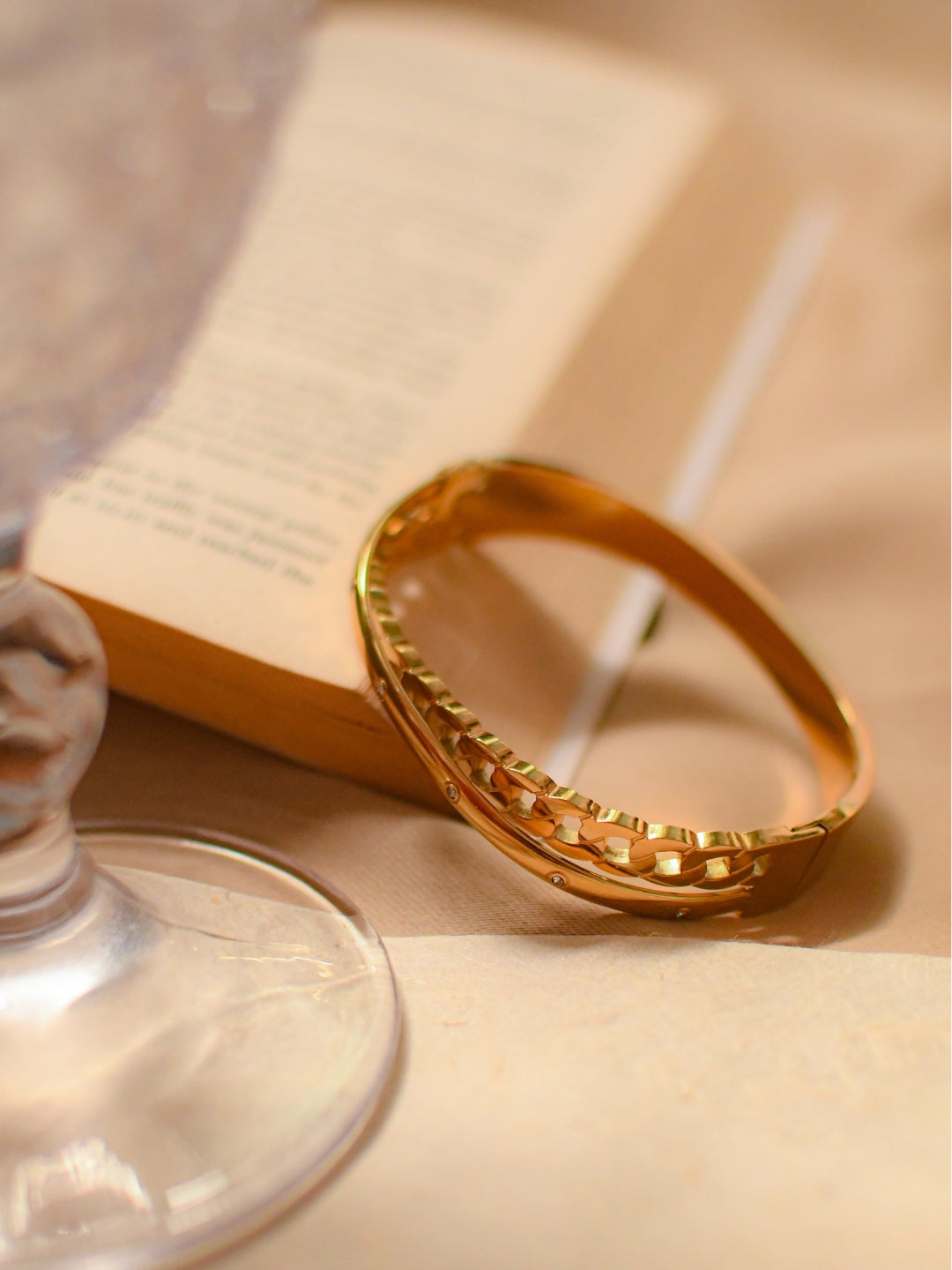 18K Gold Plated Chain Cuff with CZ Stones – Skin Safe & Chic