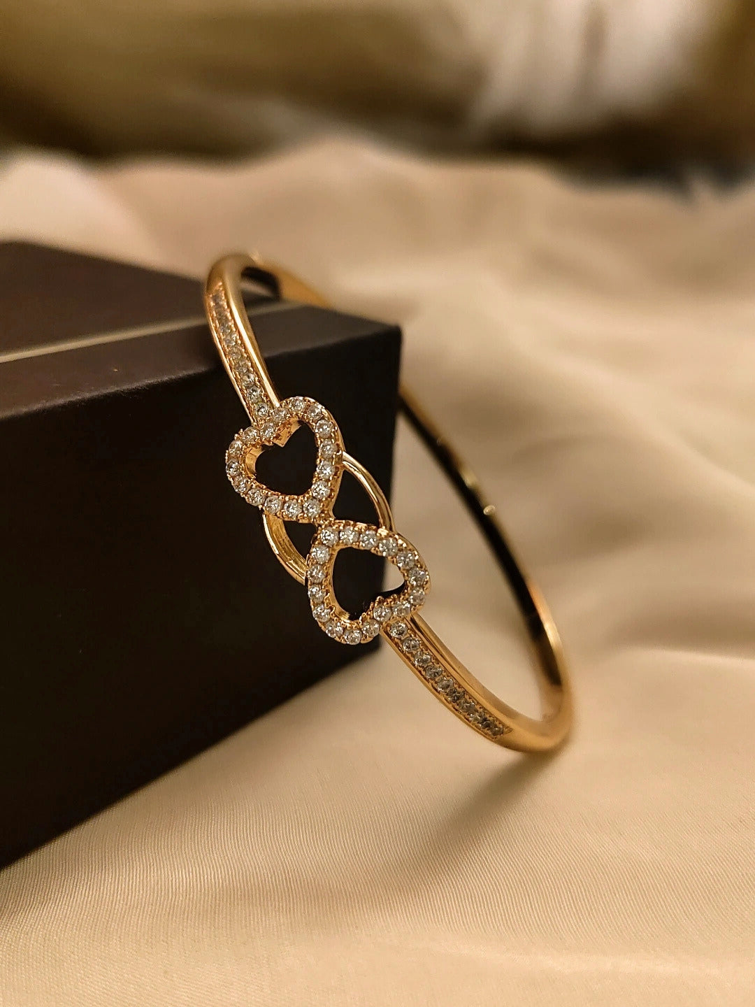Endless Love Cuff – Twin Heart Infinity | Rose Gold AD Bracelet | 2'4–2'6 Fit