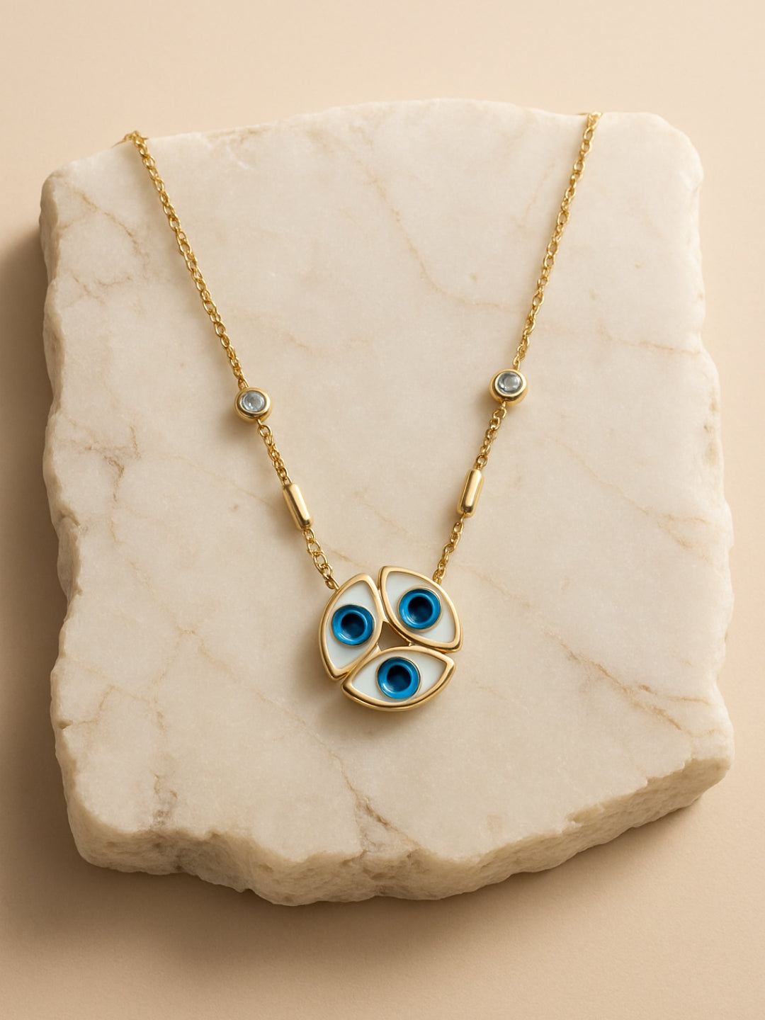 3 Evil Eye Pendant Necklace in 18kt Gold | Anti-Tarnish, Everyday Wear