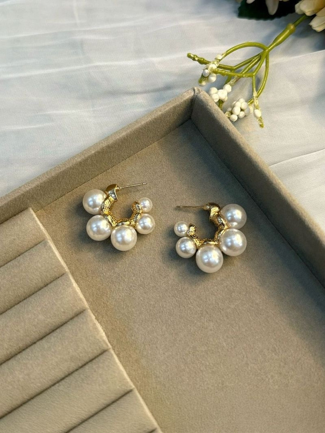 Elegant Gold Plated Pearl Half Hoop Earrings for Women