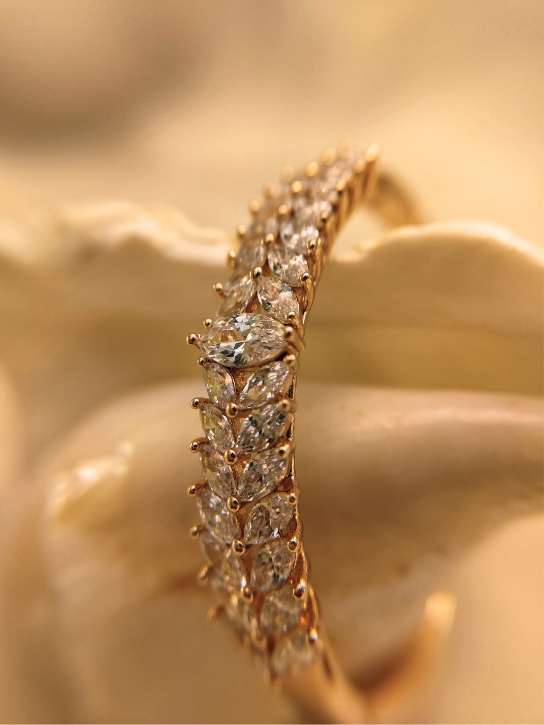 Leaf Marquise Cut Bracelet – RoseGold Plated, 316L Stainless Steel, Fully Studded with AD Stones