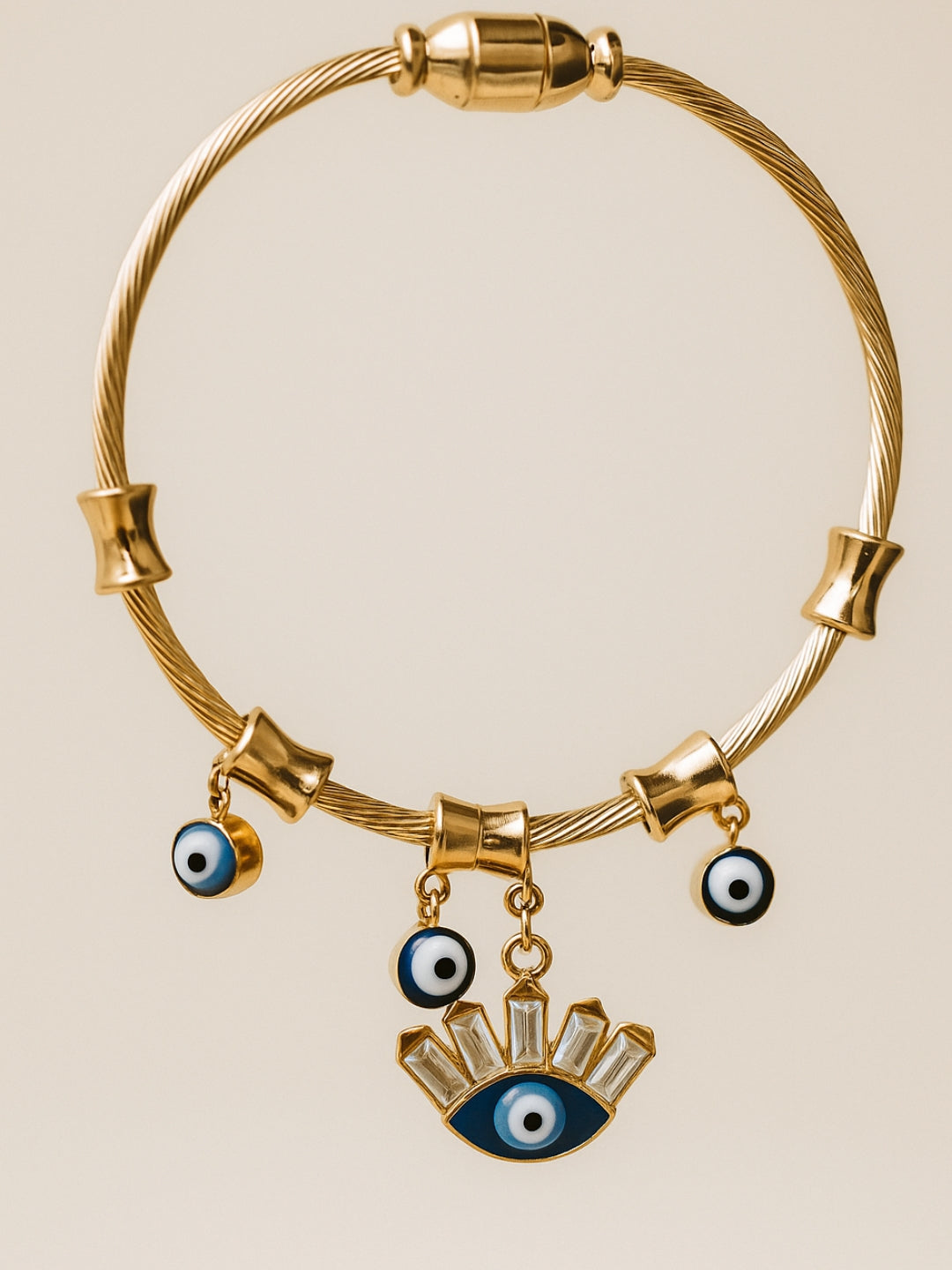 Evil Eye Charms Magnetic Cuff – 18K Gold Plated, Anti-Tarnish Bracelet
