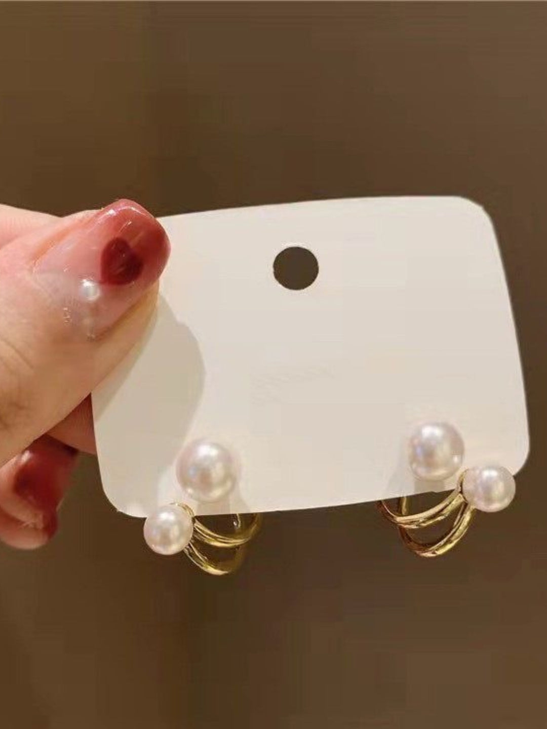 Gold Pearl Hugging Stud Earrings – Elegant Double Pearl Hoops