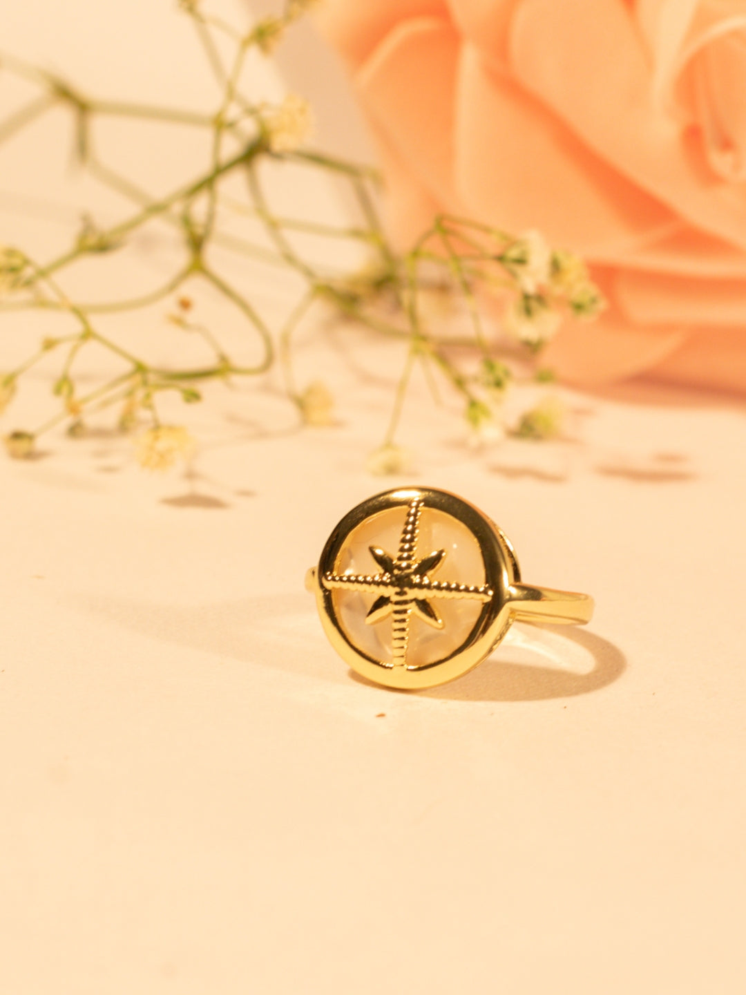 Adjustable MOP Star Ring in 14K Gold Plated Stainless Steel