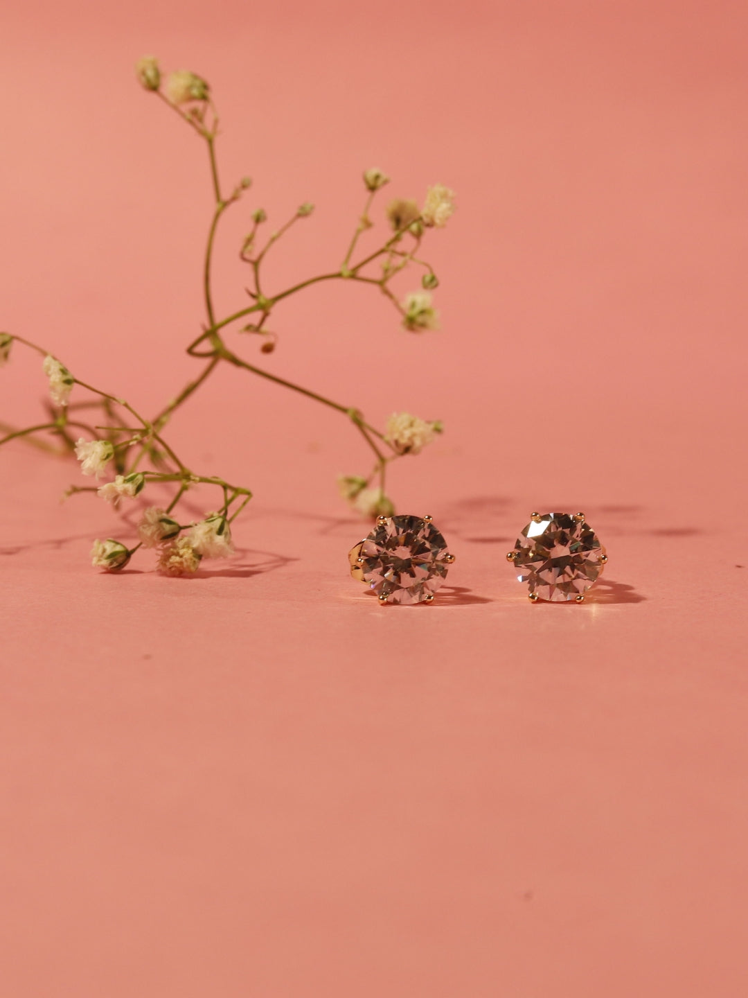 Gold-Plated Solitaire Big Stone Stud Earrings – Stainless Steel, Premium AD Stone, Hypoallergenic