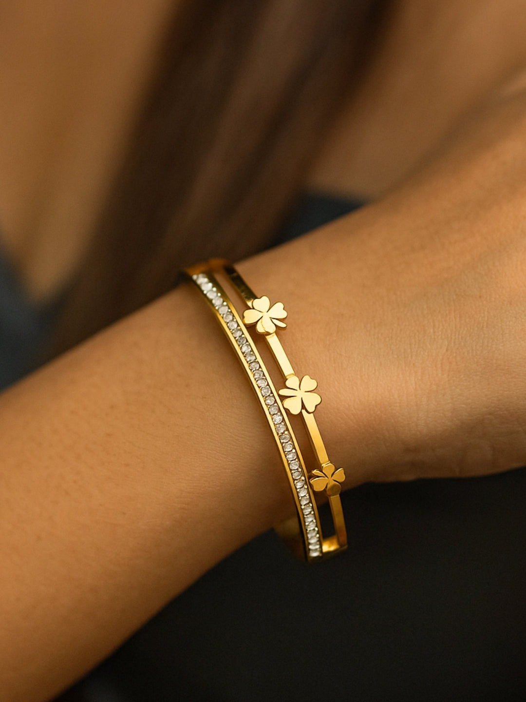 Luxe Gold Clover Bracelet with CZ – 316L Steel, Tarnish Free