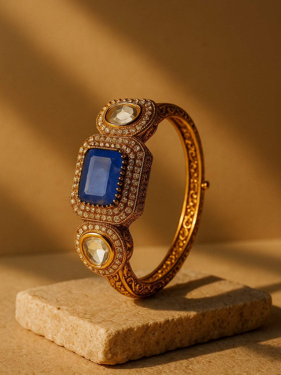 Purple Monalisa Stone Bangles | Gold Plated Kundan Moissanite Kada