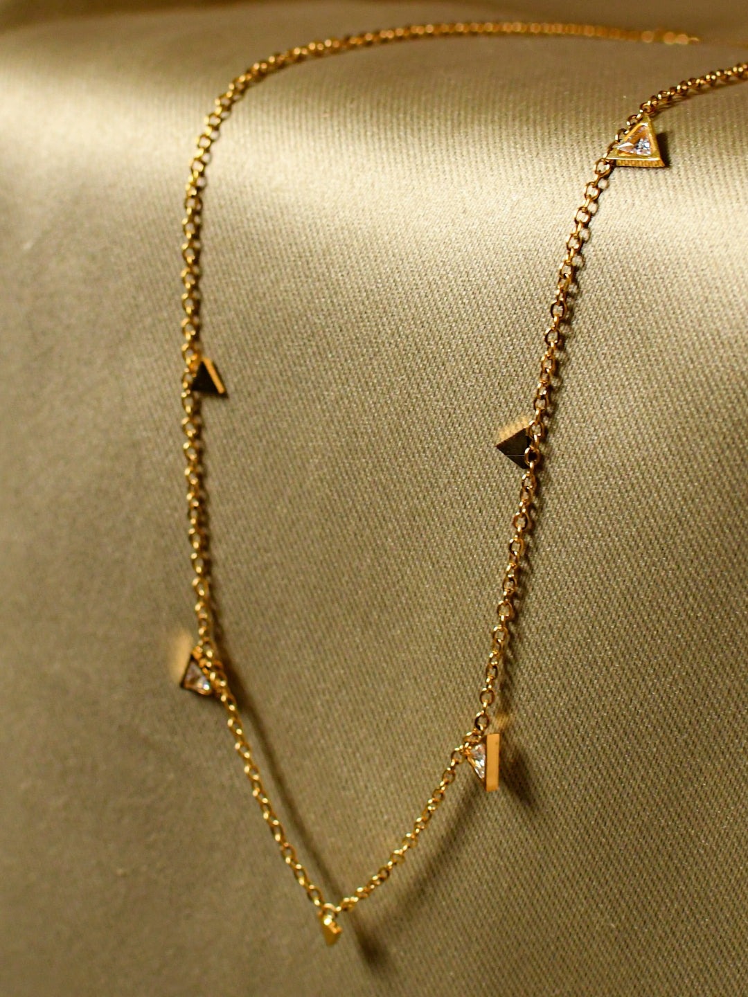 Triangle Bead Chain Necklace – 18K Gold, Cubic Zirconia