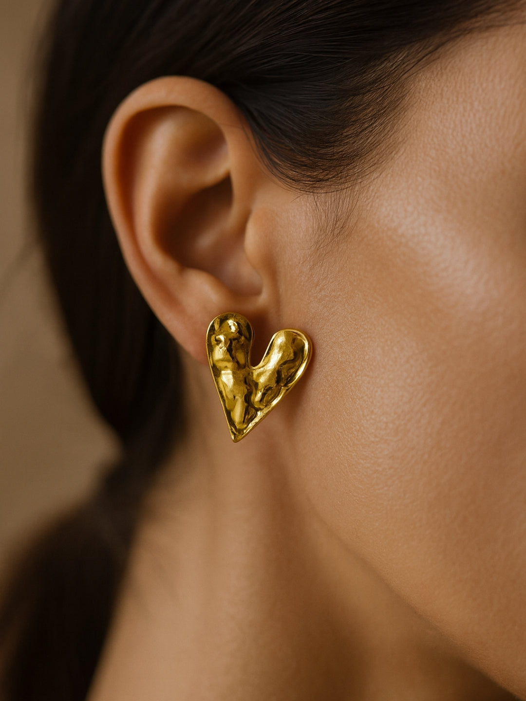 Gold Heart Handbeaten Stud Earrings | 18k Gold Plated Anti-Tarnish