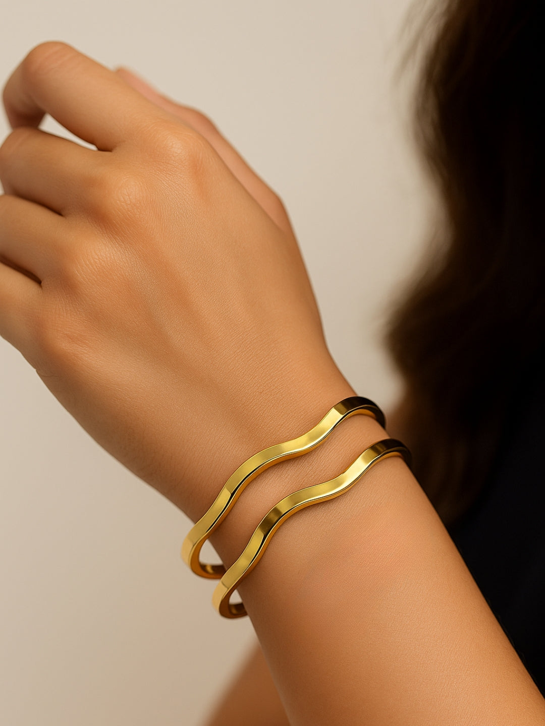 18K Gold Plated Wave Bangles – Anti-Tarnish, Skin Friendly, Water Resistant