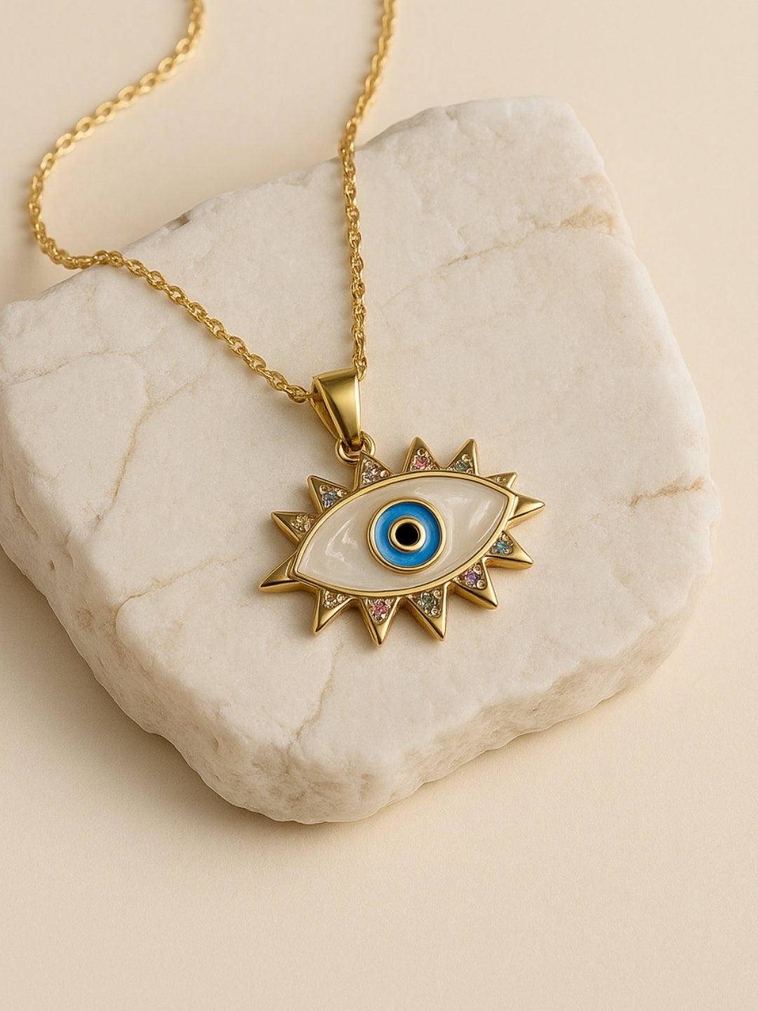 Big MOP Evil Eye Necklace – 18K Gold Plated, Anti-Tarnish & Waterproof
