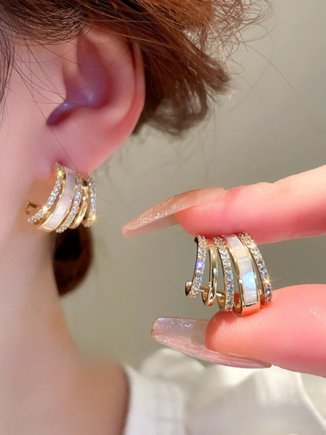 Gold Enamel & CZ Layered Stud Earrings | Trendy Fashion Jewelry