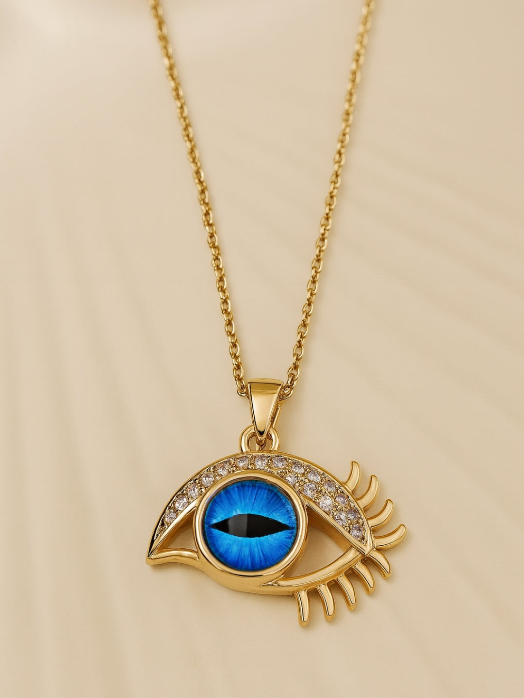 Bold Blue Evil Eye Pendant Neckpiece in 14K Gold – Anti Tarnish