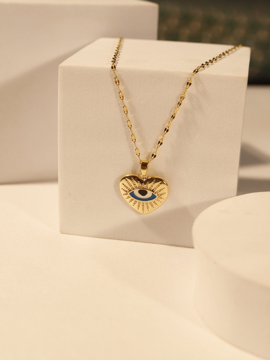 Evil Eye Heart Pendant Necklace in 14K Gold Plated Stainless Steel | Anti-Tarnish CZ Chain for Women
