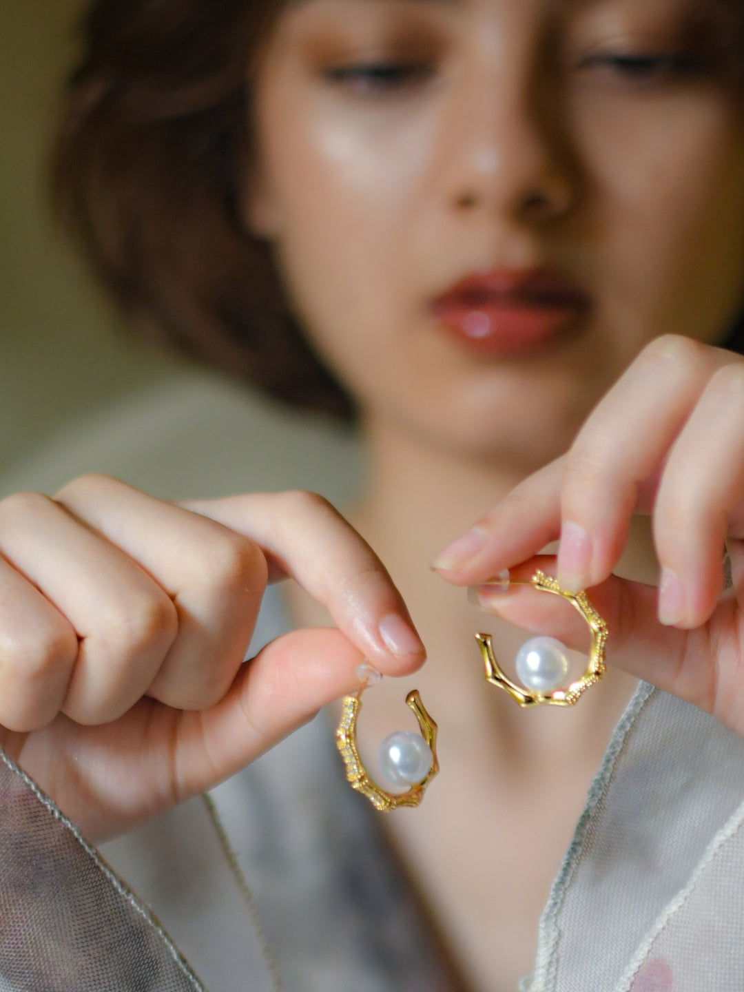 18K Gold Hexagon Pearl Hoops – Anti-Tarnish, Water Resistant