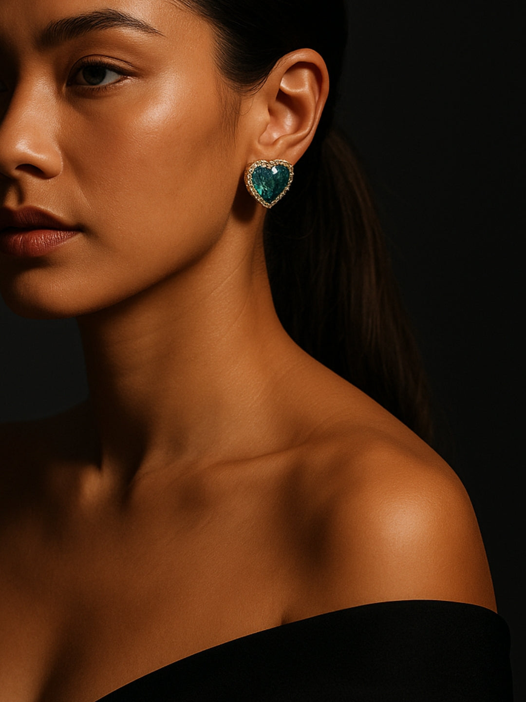 Emerald Doublet stone Heart Studs