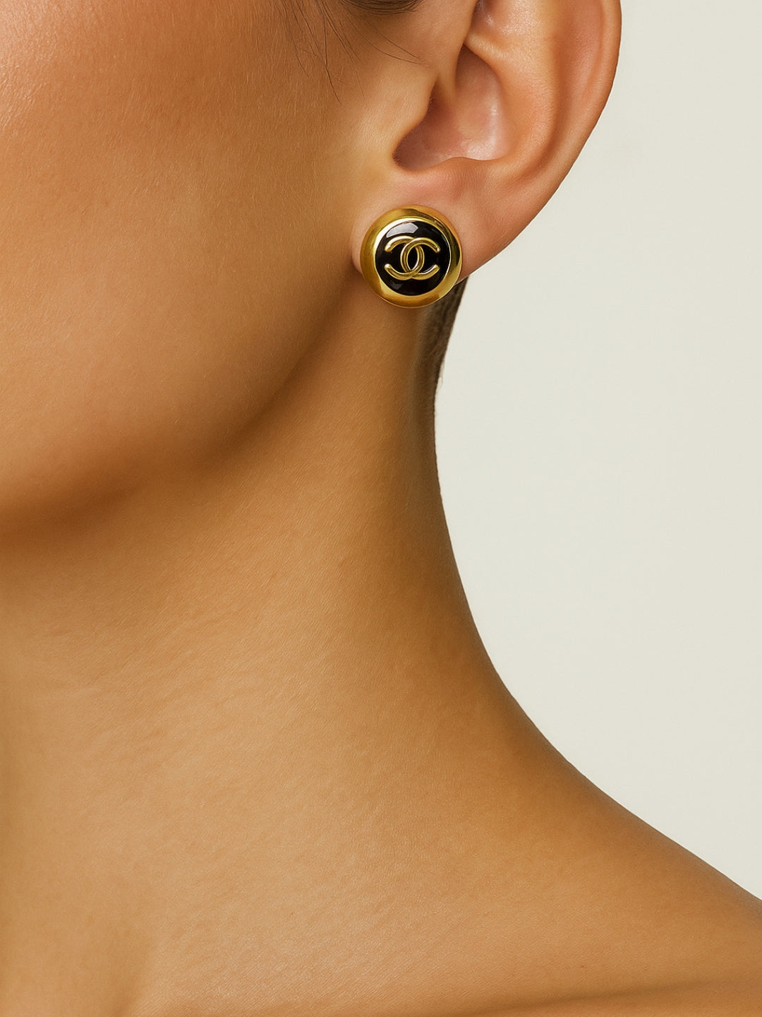 Brand Inspired Black & Gold Enamel Stud Earrings – 18K Gold Plated