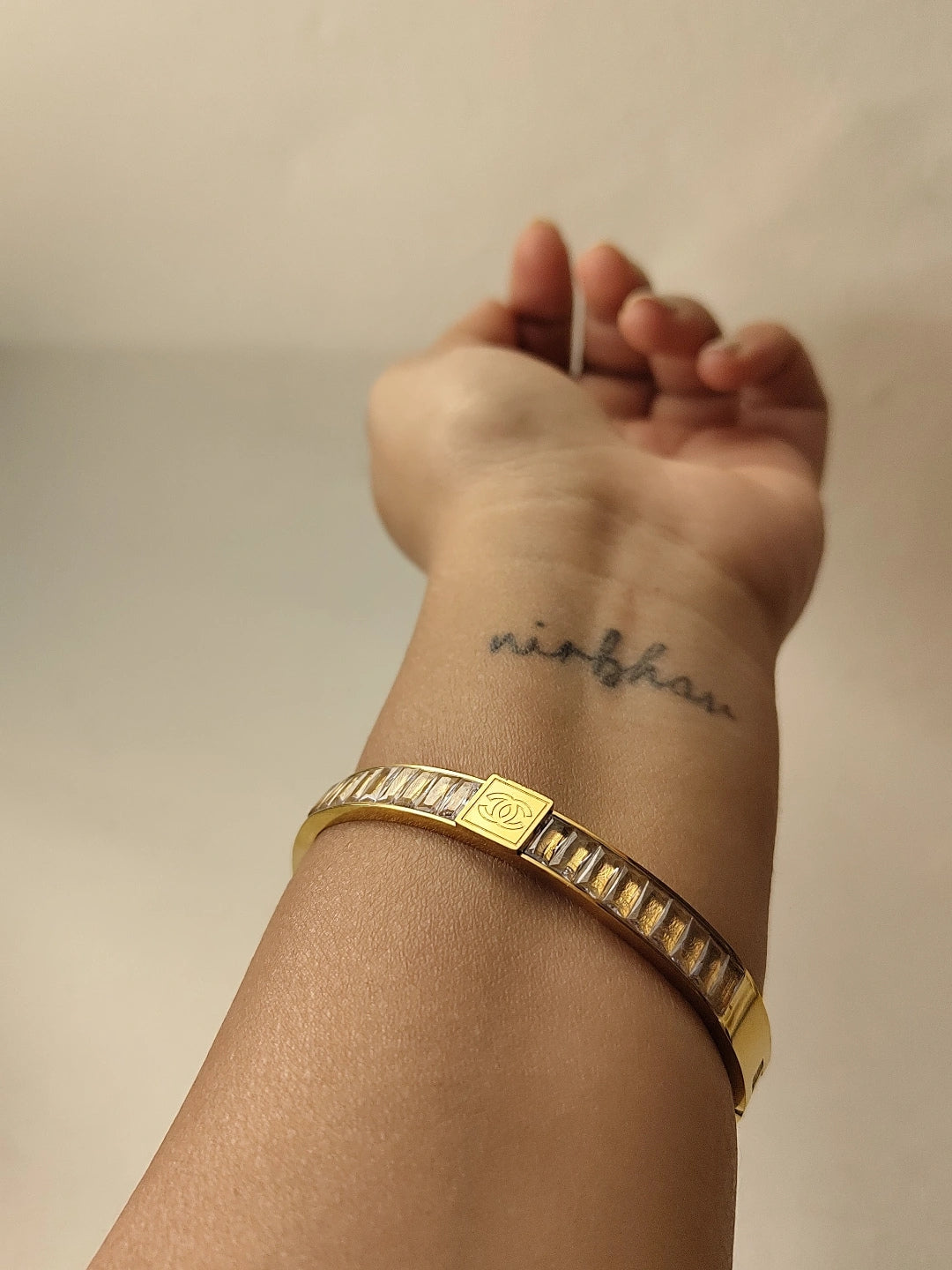 Brand inspired 18kt Gold Plated Studded Bracelet