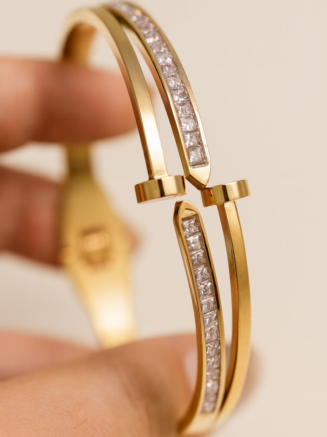 18K Gold Plated Double Line CZ Cuff Bracelet – Anti Tarnish & Waterproof