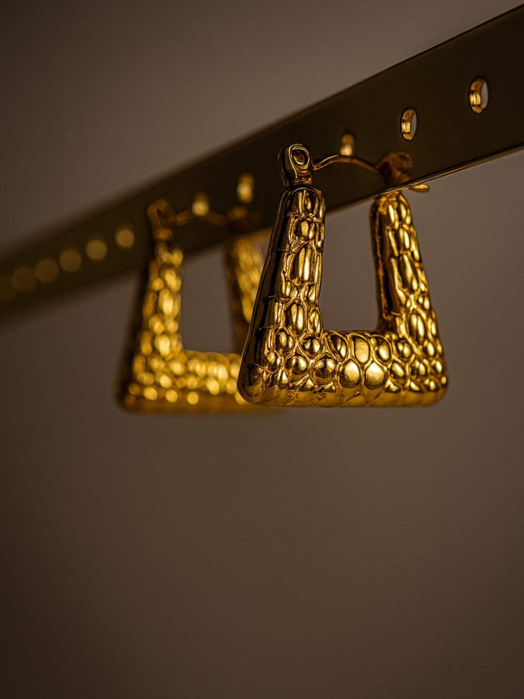 Triangle Handbeaten Gold Hoops – Anti Tarnish Everyday Earrings
