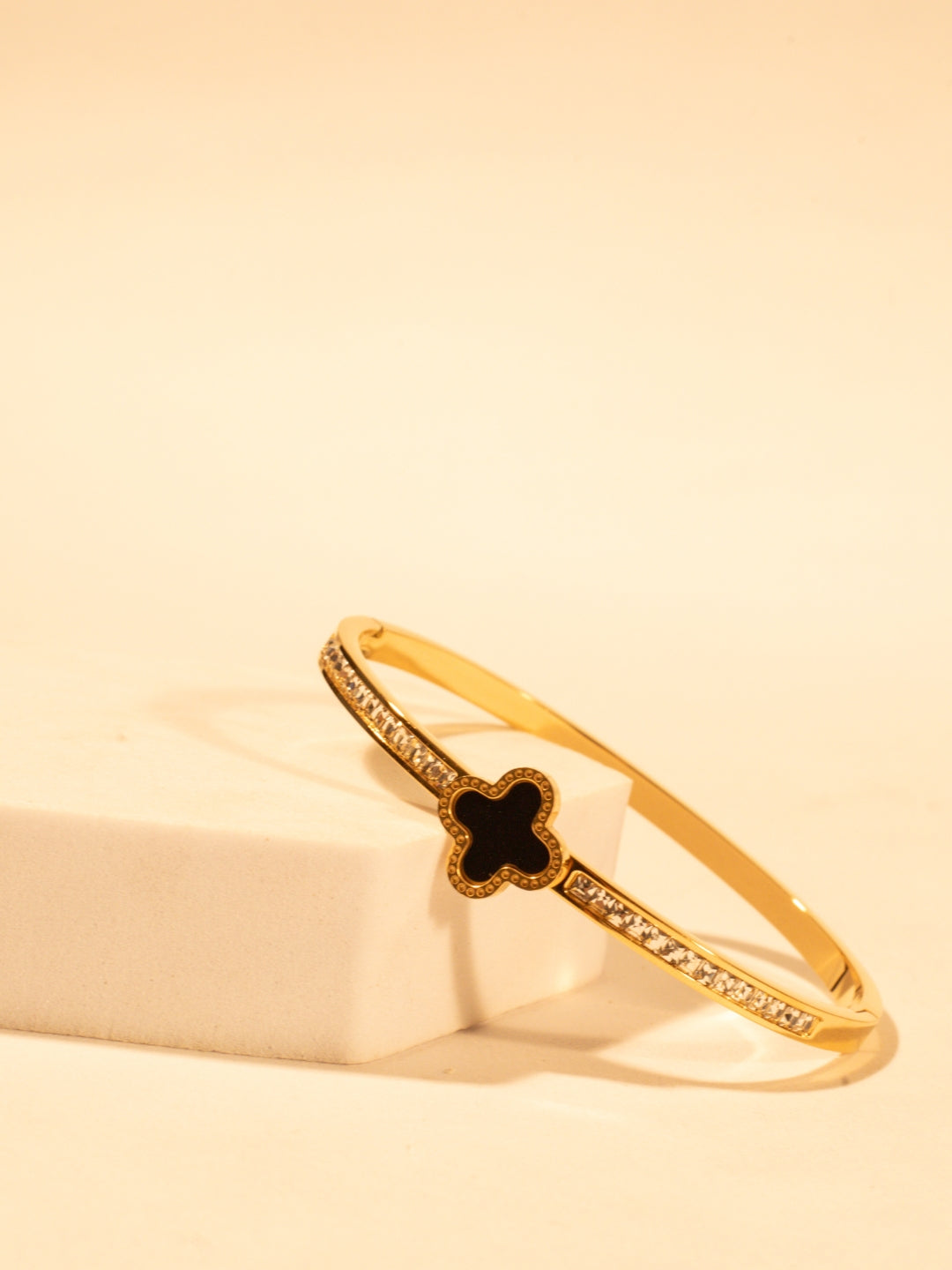 18K Gold Plated Clover Studded Bracelet | Anti-Tarnish Stainless Steel with Cubic Zirconia