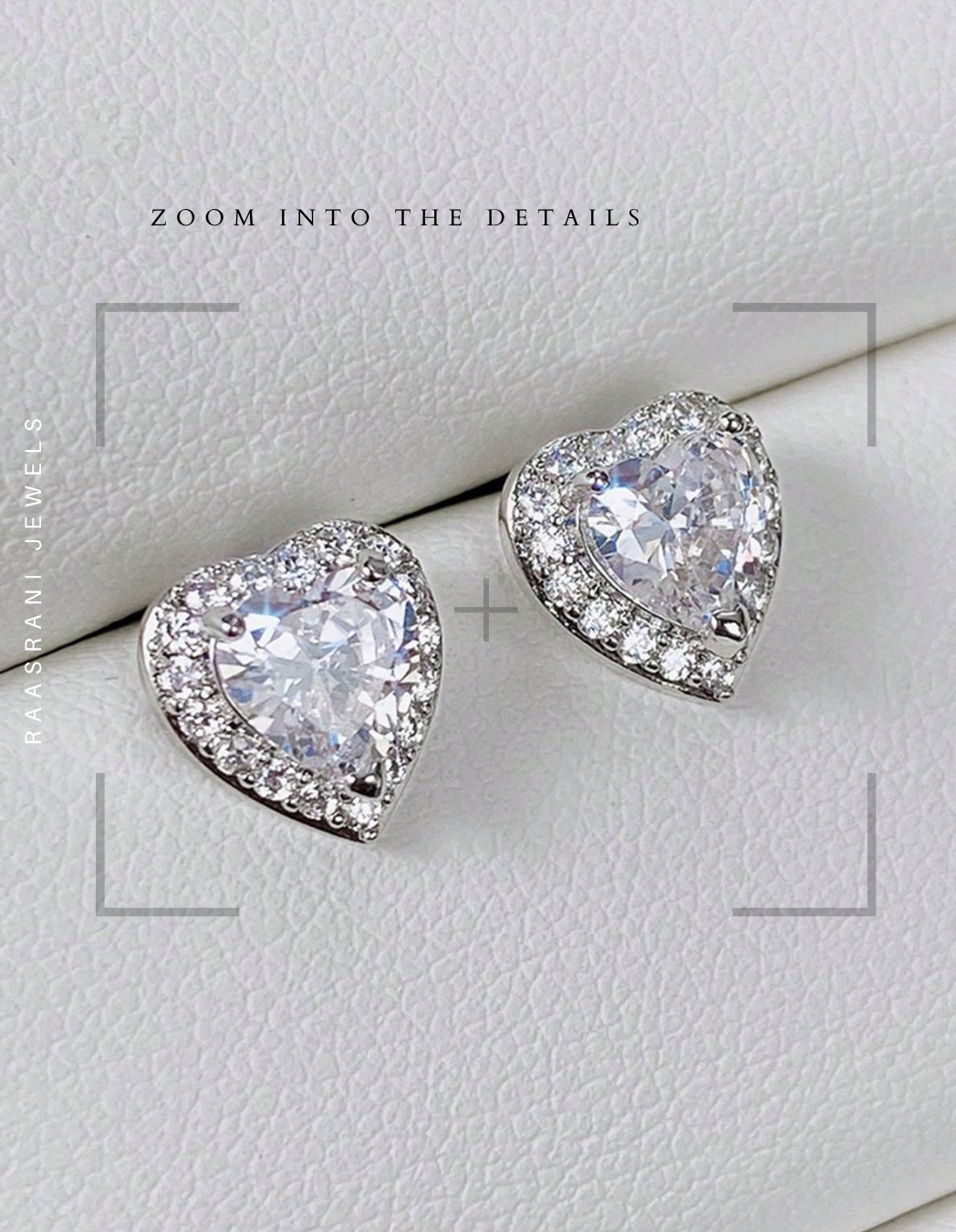 Silver Heart Stud Earrings – Rhodium Plated, Anti-Tarnish, Hypoallergenic, Premium AD Stones (Stainless Steel)