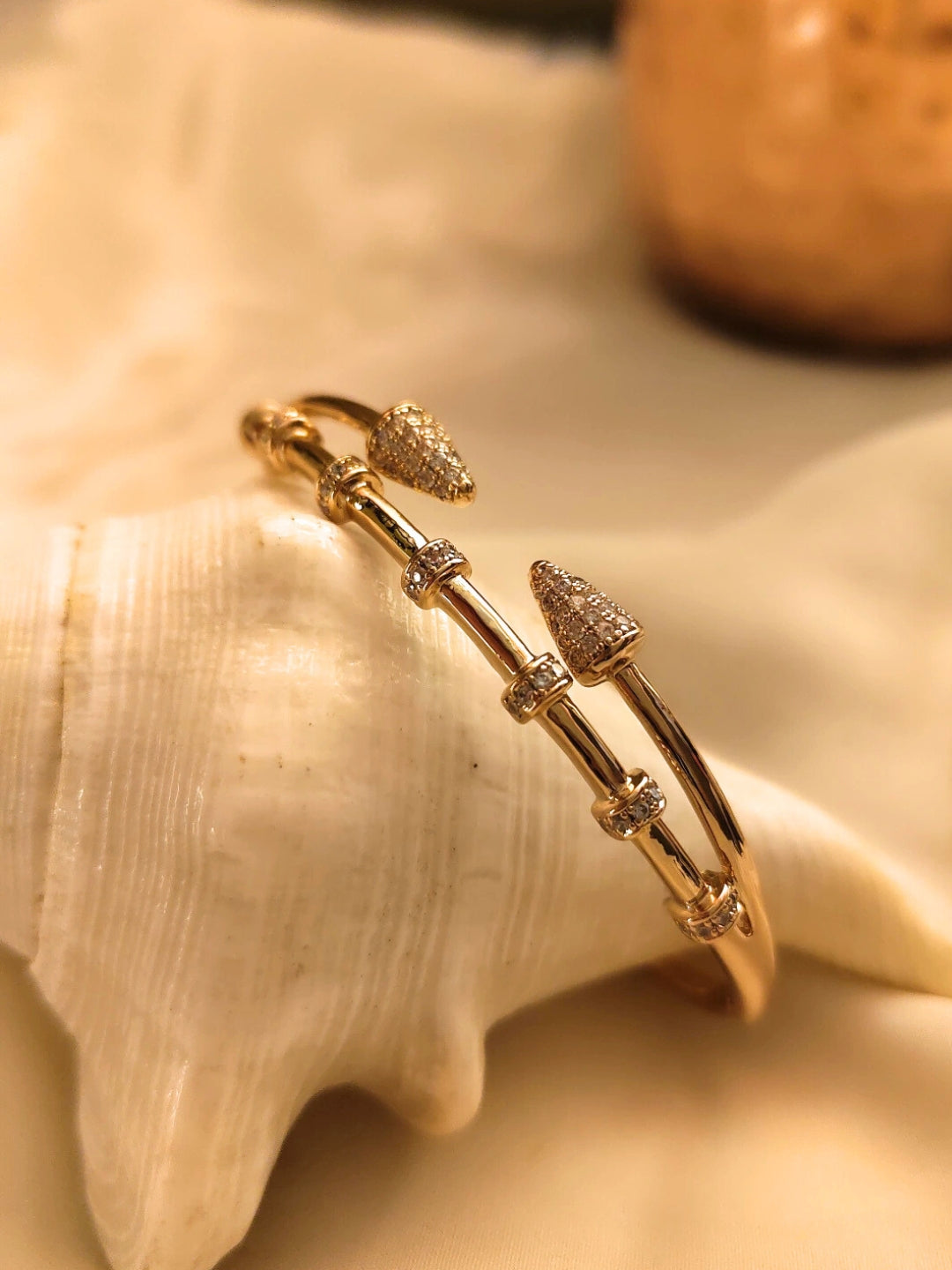 Arrow Head Studded Cuff – RoseGold Plated, 316L Stainless Steel, AD Stones, For Wrist Size 2'4 & Above