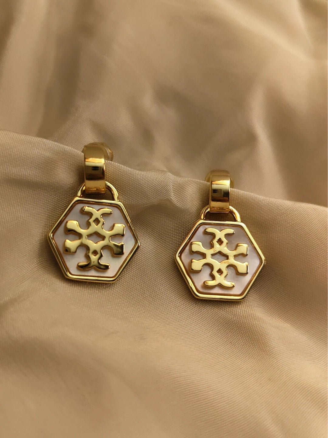 Brand Inspired MOP Designer Small Drop Earrings – 18K Gold Plated