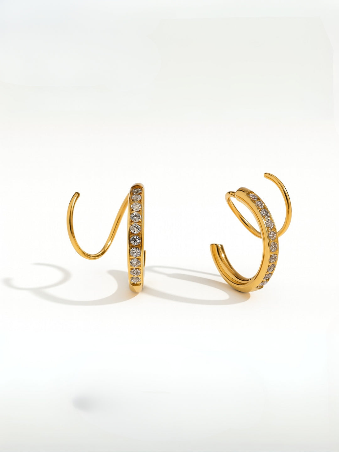 18K Gold Twist CZ Hoop Earrings | Double Piercing Look in One
