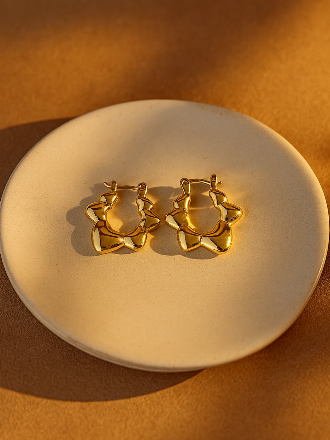 Floral U shaped Gold Hoop Earrings – Stainless Steel, Lightweight, 3 cm